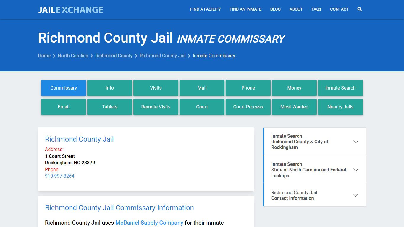 Inmate Commissary, Care Packs - Richmond County Jail, NC